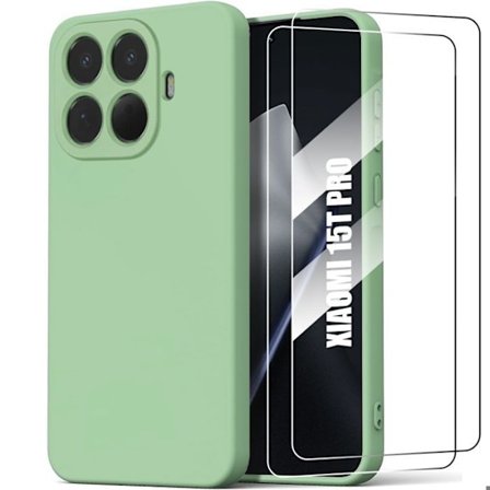 Silikone Cover - E.F.CONNECTION - til Xiaomi 15T Pro - Blød Beskyttelse - 2 Tempered Glasser - Grøn