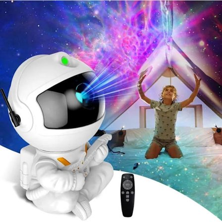 Astronaut Nattlampe / Galakselampe - Stjernehimmelprojektor med Fjernkontroll 360° roterbart hode