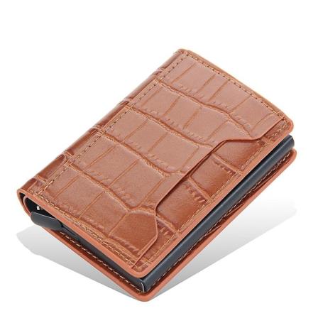 Herr Slim Plånbok PU Läder ID-kortshållare RFID Anti-stöld Smart Plånbok Aluminiumlegering Kreditkortshållare Mini Handväska för Kvinnor Brown 02