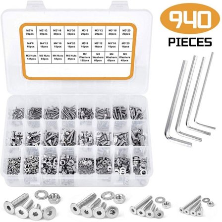 940stk Skrue Sortiment Flat Head Socket Cap Skruer Bolter og