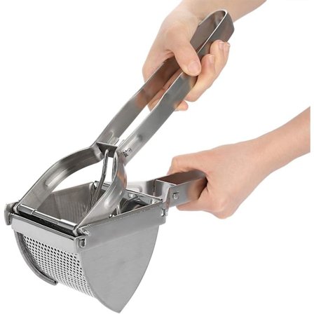 Rustfri stål kartoffelmoser med skærefunktion og skridsikker håndtag til køkkenet