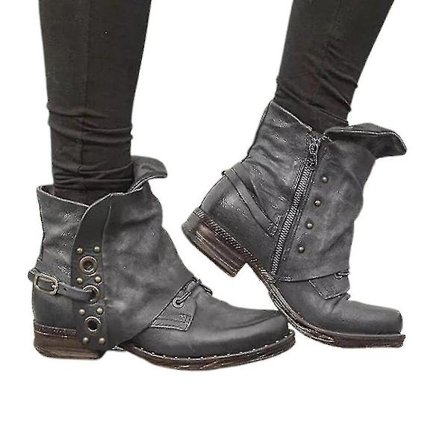 Naisten Retro Biker Nilkkurit Korolliset Saappaat Vetoketjulliset Vapaa-ajan Kengät