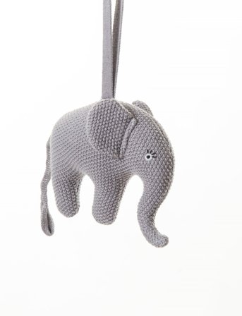 Smallstuff Music Mobile, Elephant Knitted, Blue Rose - Grey - 18X 15X 6CM
