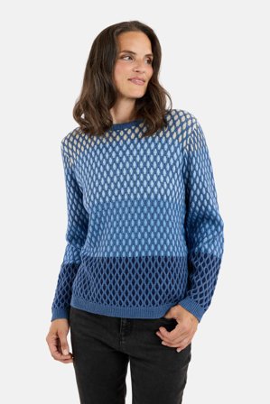 SIGNATURE - Langærmet Strik - Blå Mix - Stribet