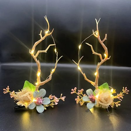 2Pairs Adult Kids Girl Deer Antlers Headband Hair Clips Headdress Reindeer Cute Bands Party Props Wedding Christmas