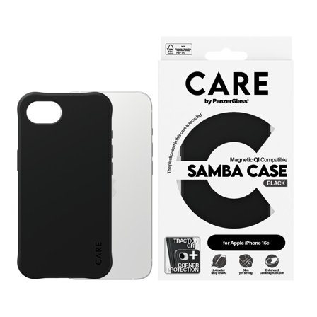 PanzerGlass CARE iPhone 16e Fashion MagSafe deksel (sort) Laget av 100% resirkulert TPU