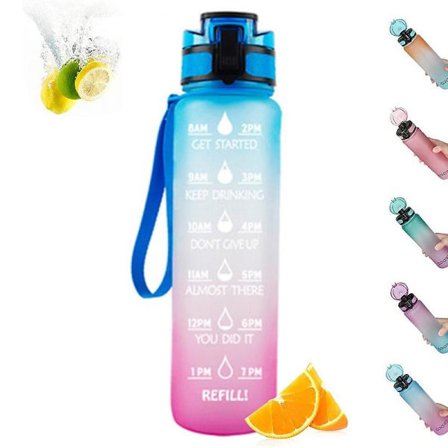 Motivational Water Bottle with Time Marker & Straw