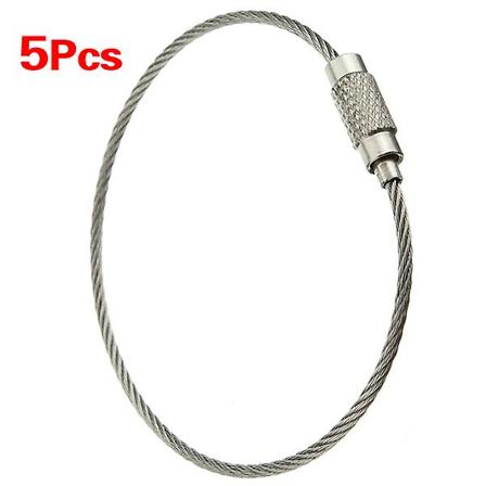 5 stk rustfritt stål skrue låsetråd nøkkelring Kabel nøkkelringer utendørs tilbehør silver