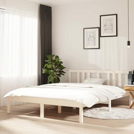 Vidaxl Sängram Vit Massivt Trä 140x190 Cm Vit