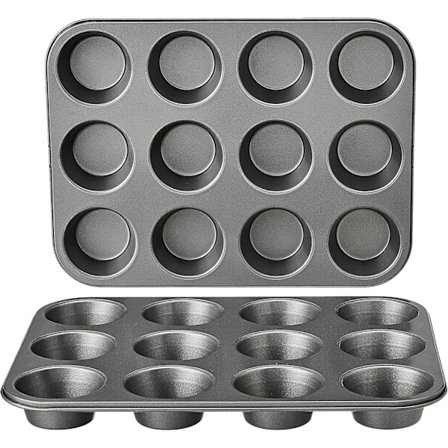Non-stick rund muffinsform i karbonstål, 2-pakning, grå, 35,3x26,8x3,1 cm