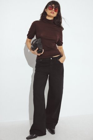 NA-KD Loose Low Waist Long Jeans - Low waist jeans - Sort - EU 36