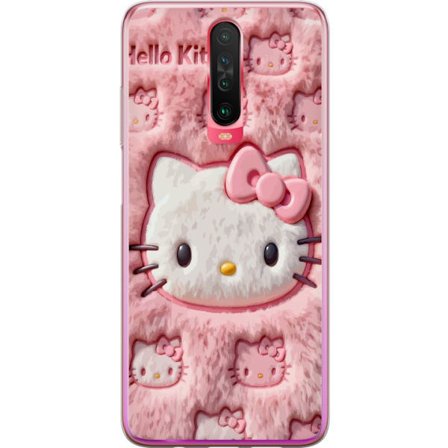 Kompatibelt Mobildeksel til Xiaomi Redmi K30 Hello Kitty rosa fluffy bakgrunn med ikoniskt ansikt og kawaii-estetikk