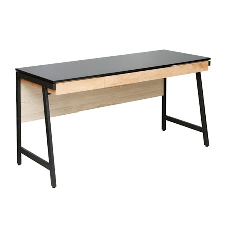 Toimistopöytä laatikoilla, musta ja luonnonvärinen, 140x58x75 cm