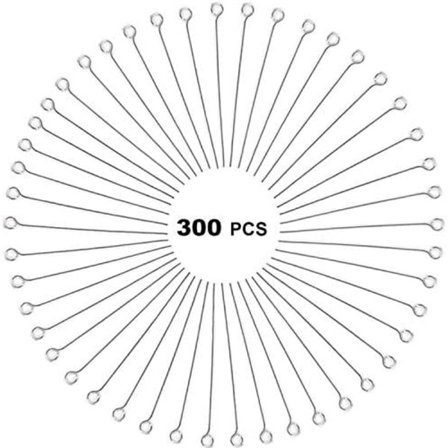 300 st 4 cm 304 Rostfritt Stål Öppna Öglepinnar Huvudpinnar för Smyckestillverkning, (Silver) Silver Silver Silver