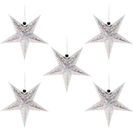 5 kpl Paperitähtilamppuja - 45 cm - Joulukoristeet (Hopea)