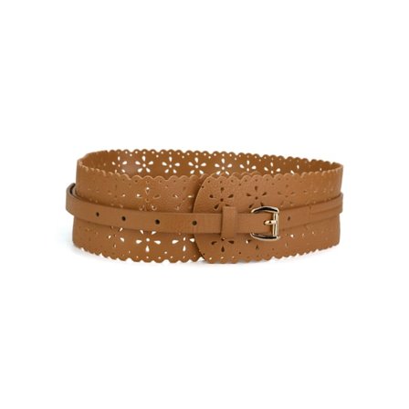 Kvinnors ihåliga vintage blommiga läderbälte brett bälte mode design dekoration bälte klänning midjebälte - brunt