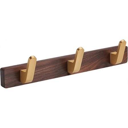 3-Kroge Vægmonterede Knager med Guld Zinklegering Knage Valnød Træbase til Badeværelse Køkken Tøjstativ Buet Krog