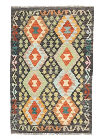 Handvävd Kelim Afghan Old Style 98X149 Ullmatta Brun/Svart Liten