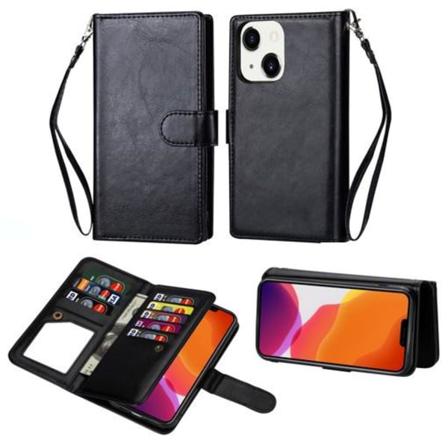 Skalo Iphone 13 Big Wallet Magnet Crazy Horse 9-fack - Svart Svart