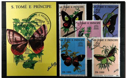 St. Tome - Sommerfugle. 1 miniark og 1 sæt