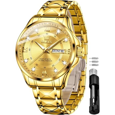 Herrklockor med kvartsurverk, lyxiga diamant- och guldarmbandsur.