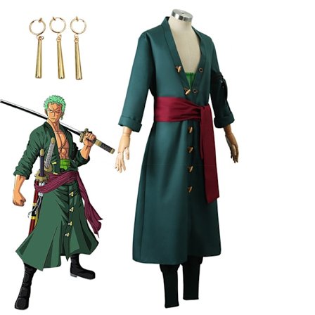 Menn Roronoa Cosplay Kostyme Zoro Anime Kåpe Antrekk Med Ørepynt