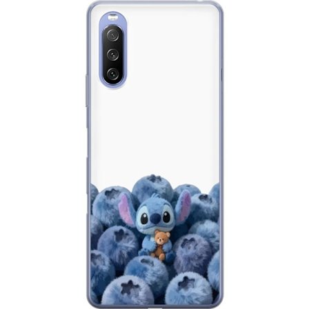 Yhteensopiva Puhelinkuori Sony Sony Xperia 10 III Lite Söpö sininen hahmo mustikoiden joukossa, jossa on pehmeä ja leikkisä kuvitus sekä nalle