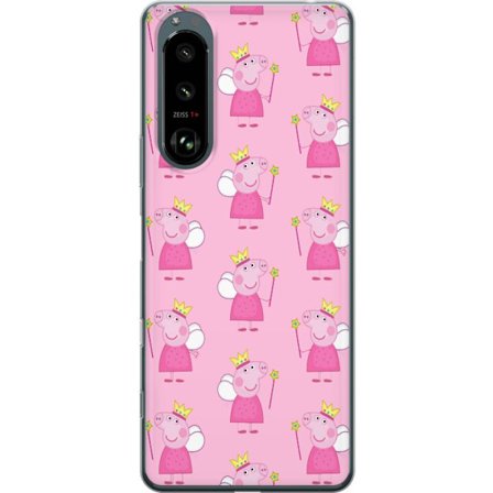 Yhteensopiva Puhelinkuori Sony Xperia 5 III Greta Gris ja Peppa Pig dinosauruksella ja eläimillä, leikkisä piirretty lasten kohtaus sinisellä taus