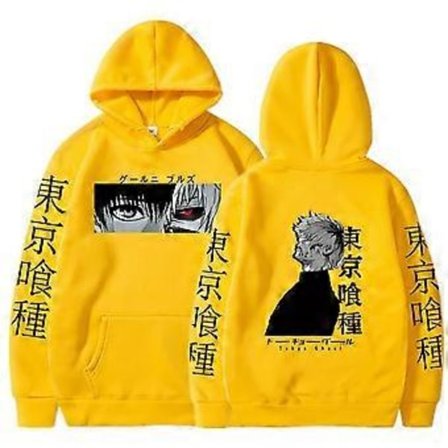 Tokyo Ghoul Anime Hettegenser Pullovere Sweatshirts Ken Kaneki Grafisk Trykte Topper Casual Hip Hop Streetwear(S gul)