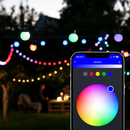 Lite bulb moments Smart G50 String Lys Globe 5 cm, RGB,10W, Alexa/Google kompatibelt, IP64 vannbestandig, 14m,Lite app