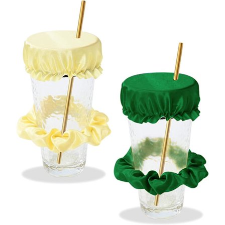 (set av 2) (grön + gul) med dryckeslock, Drink Cover Scrunch