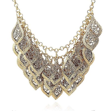 Vintage Upea Monikerroksinen Kullattu Lehtiketju Kaulus Iso Kaulakoru