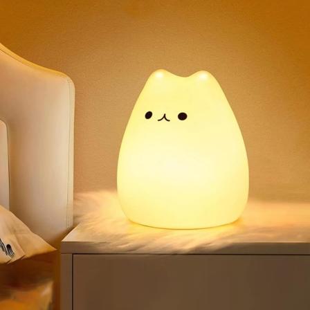 Nattlys for barn/baby, 7 farger Kawaii-katt, oppladbar LED-nattlys,