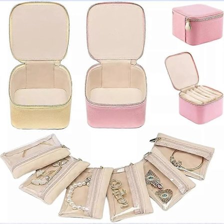 Expanlarge Smyckeskrin i Läder för Resor med Påsar Sammet Dragkedja för Kvinnor