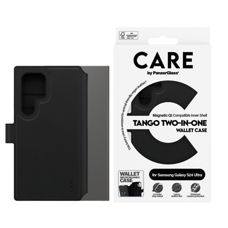 CARE by Panzer Feature Case Tango Two-in-One Wallet w. Qi Compatible Samsung Galaxy S24 Ultra PanzerGlass - High quality tempered glass screen 