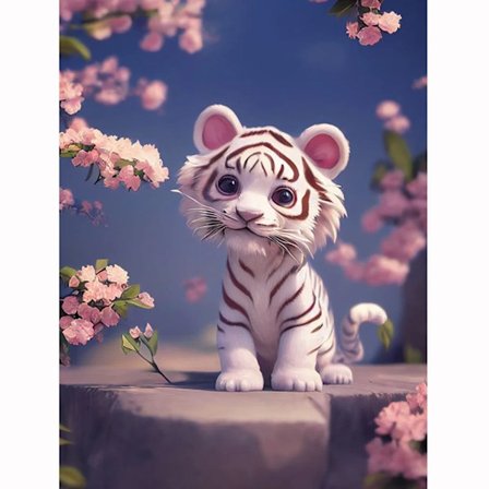 Tiny Tiger Diamantmålningskit: 5D Fyrkantig/Rund Borr, Söt Design, Kompletta Verktyg, DIY Broderi för Heminredning