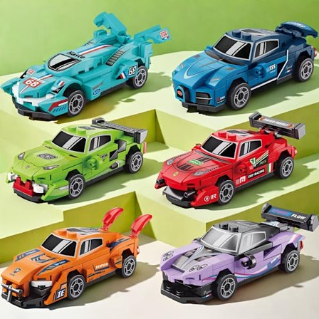 6 stk. Miniatyr BIL Byggeklosser - Liten Partikkel Leke Hastighet Trekk Tilbake Bilmodell med Detaljert Design, ABS Materiale, Perfekt for Ungdom...