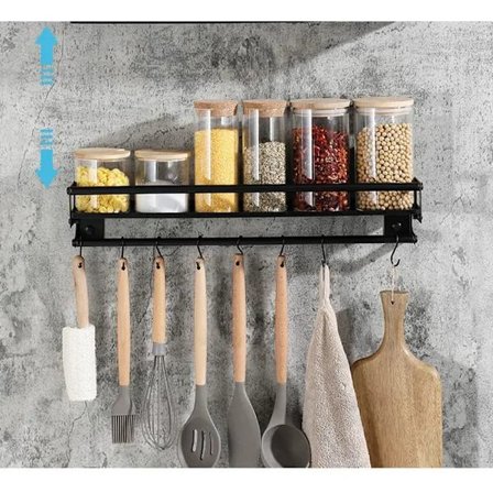 Kjøkkenredskapsholder i rustfritt stål med 8 kroker, selvklebende/boring 2 måter å installere stativ 40cm M (1 stk)