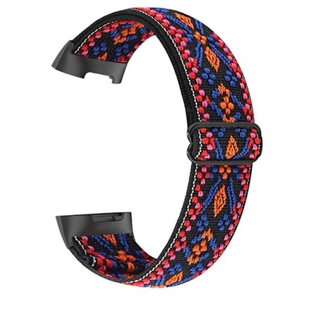 Elastisk nylon + mønstret urrem til Fitbit Charge 5 - Lyserød / Orange