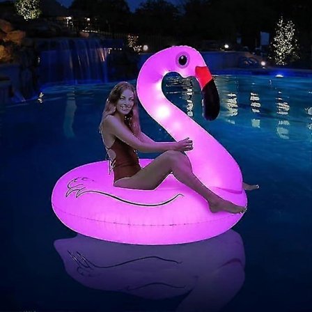 Uppblåsbara Flamingo Pool Floats med Ljus, Soldrivna Flamingo Badringar