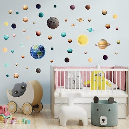 Planeettakuvioisten seinätarrojen sarja makuuhuoneeseen P