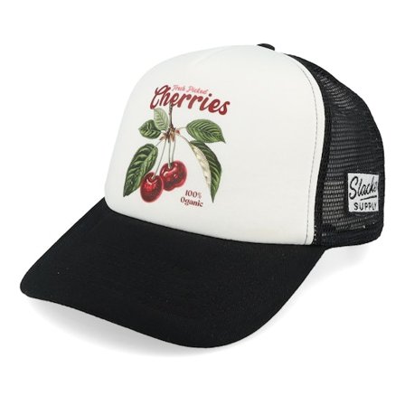 Slacker Supply - Svart trucker Keps - Fresh Picked Cherries Foam Black/White Vintage Trucker @ Hatstore