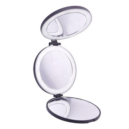 UNIQ Tri-fold Kompakt Rejsespejl med LED Sort, Tøj & Bolig, Tilbehør, Makeupspejle