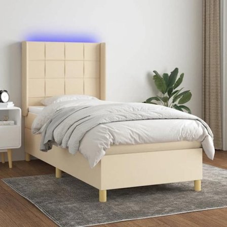 Maison Exclusive - Sengebund med lameller, madras og LED Creme 80x200cm Stof