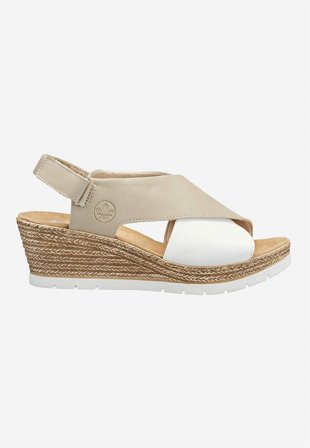 Rieker - Sandal med hæl med justerbar velcrolukning i beige / hvid til damer i størrelse 39 - Cellbes