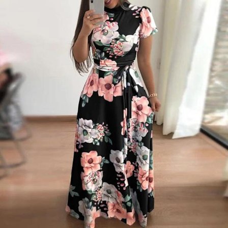 Kvinner Høst Vinter Casual Kjole Blomstret trykt midjebånd Lang Kjole Kvinner Kortarmet bomullskjole grønn 4xl