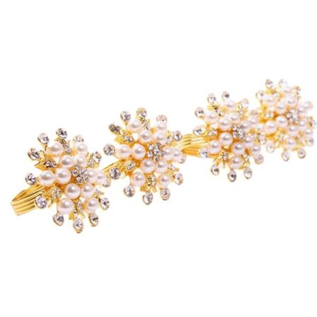 Serviettringer, sett med 4 - Blomsterperle Rhinestone Serviettringholder for bryllup