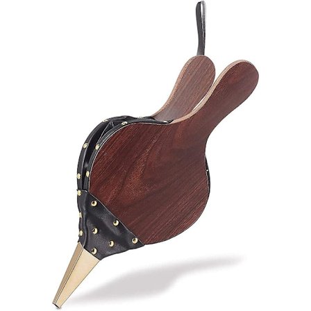 Treblåser i tre (brun), peisblåser, manuell skorsteinsblåser, trepeisbelg i støpejern med hengeledning, for peis, grill