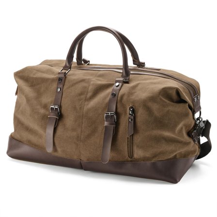 Vintage Caramel Canvas and Brown Leather Duffel Bag for Men - Duffle bags