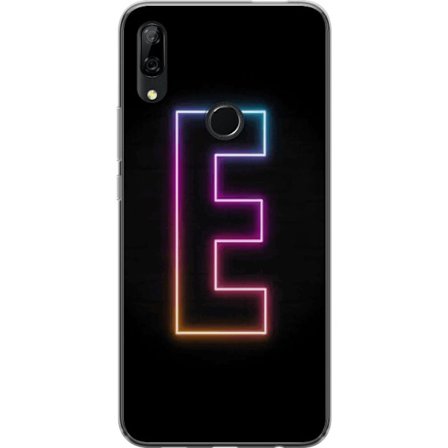 Yhteensopiva Puhelinkuori Huawei Huawei P Smart Z Minimalistinen neonkirjain E kirkkaissa väreissä tummaa taustaa vasten modernissa ja tyylikkääss